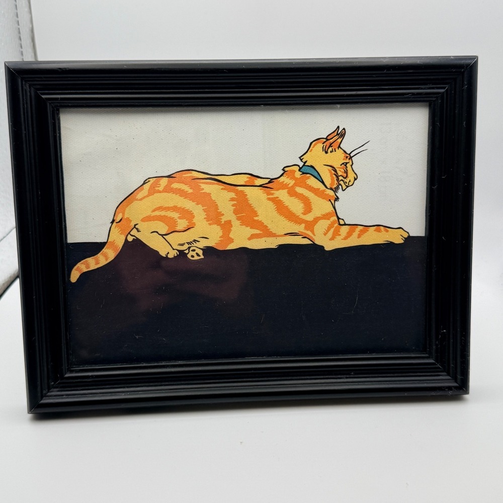 Framed Orange Tabby Cat Canvas Art Print Black Frame 7x9 Wall Tabletop Decor